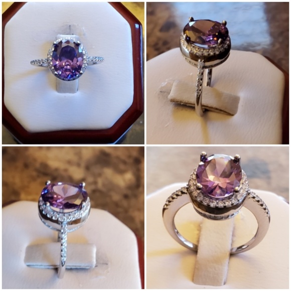 Genuine 4ct Amethyst & White Sapphire Ring Size 6 - Picture 2 of 7